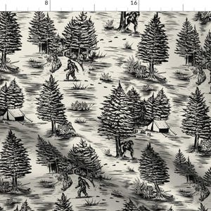 Sasquatch Fabric - Bigfoot Toile by somecallmebeth - Black Bigfoot Yeti Camping Toile Fabric by the Yard by Spoonflower