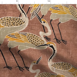 Art Deco Bird Fabric - Jumbo Cranes On Clay by shellyreneedesigns - Cranes Clay Brown Large Scale Egret Fabric by the Yard by Spoonflower