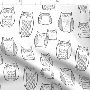 Owl Fabric - Night Owl White Gray By Leanne Woodland Bird Baby Nursery Monochrome Neutral  - Cotton Fabric By The Yard With Spoonflower