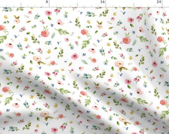 Flowers Pink Dainty Fabric - Pretty Woodland Wild Flowers By Gingerlous - Flowers Dainty Floral Cotton Fabric By The Yard With Spoonflower
