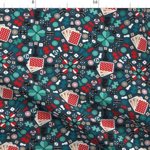 Four Leaf Clover Fabric - Wanna Play? By Selmacardoso - Blue Chess Checker Cards Pawns King Queen Cotton Fabric By The Yard With Spoonflower