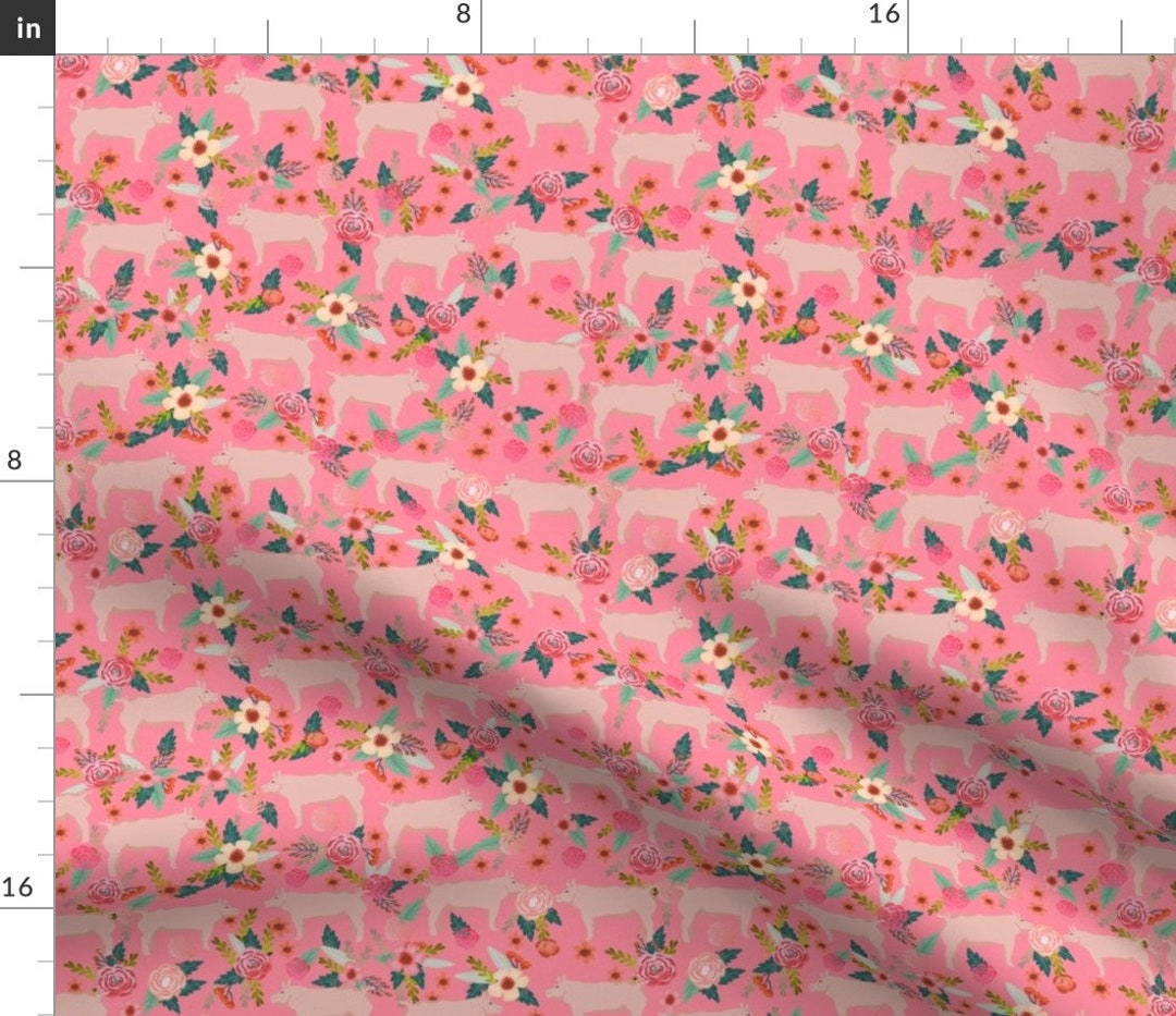 Pink Pig Fabric Pigs and Florals Farmyard Animals Farm Pink by Petfriendly Show Hog Pig BBQ