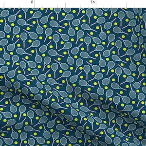 Tennis Fabric - Tennis Racquet And Ball By Littlearrowdesign - Blue Pink Sports Athletic Outdoors Cotton Fabric By The Yard With Spoonflower