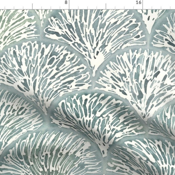 Scallop Watercolor Fabric - Coastal Abstract by ambergibbsdesigns - Beach Nautical Coastal Sea Foam Green Fabric by the Yard by Spoonflower