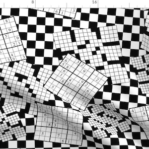 Puzzles Fabric - The Daily Puzzles By Robyriker - Puzzles Games Crossword Sudoku Black White Cotton Fabric By The Yard With Spoonflower