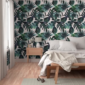 Monstera Wallpaper Tropical Leaves Blush by Crystal Walen - Etsy