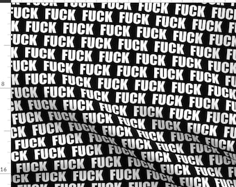 Profanity Fabric - F-Word White Block Text on Black Punk Rude Funny Novelty By La Bricoleuse - Cotton Fabric By The Yard With Spoonflower