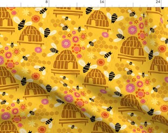 Bee Hive Fabric - Beehive Happy! By Robinpickens - Bees Honeycomb Floral Spring Cotton Fabric By The Yard With Spoonflower