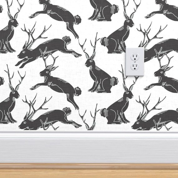 Black Jackalopes By Holli Zollinger Jackalope Wallpaper Jackalope Custom Printed Removable Self Adhesive Wallpaper Roll By Spoonflower Wreaths Door Hangers Home Living