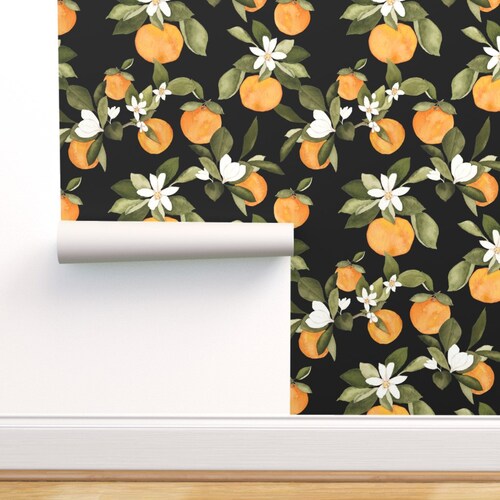 Watercolor Oranges Wallpaper Orange Blossom Dark by Etsy
