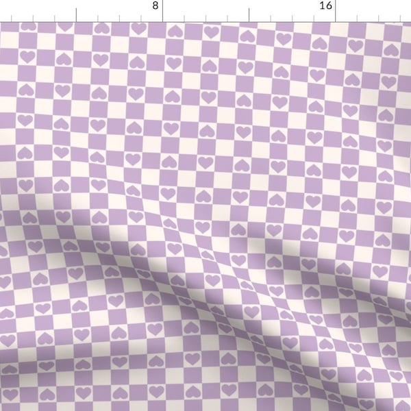 Heart Checkerboard Fabric - Valentines Lilac by camilaprints - Retro Lavender Lilac Pastel Purple Y2k  Fabric by the Yard by Spoonflower