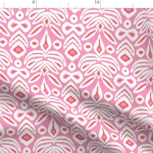 Pink Ikat Fabric - Valentine Bloom Ikat by danika_herrick - Pink Cream Red Summer Tropical Global Worldly  Fabric by the Yard by Spoonflower