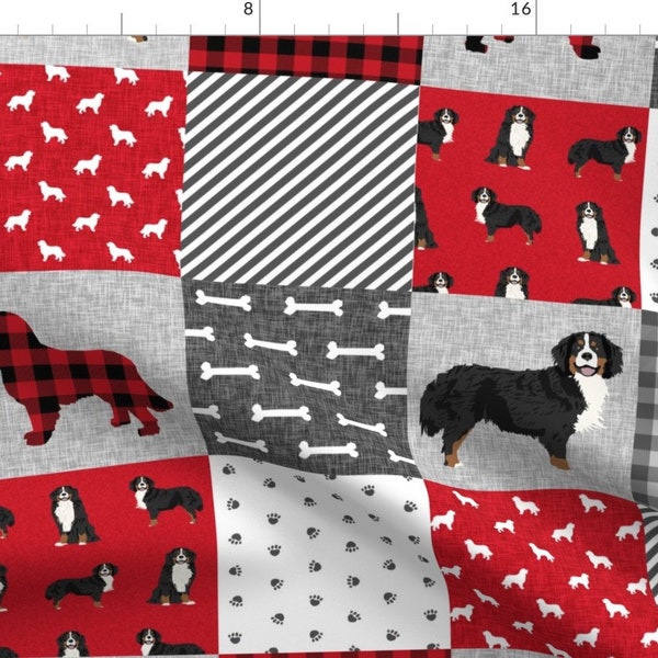 Bernese Mountain Dog Fabric - Bernese Mountain Dog Pet Quilt A Cheater Quilt Dog By Petfriendly - Cotton Fabric By The Yard With Spoonflower