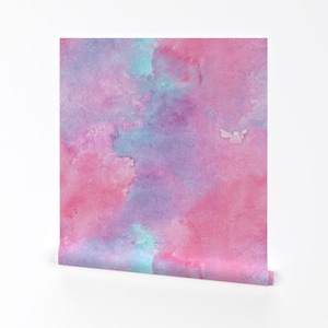 Abstract Wallpaper - Watercolor Abstract In Pink Purple Blue By Suzzincolour - Custom Printed Self Adhesive Wallpaper Roll by Spoonflower