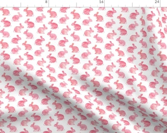 Pink Easter Bunny Fabric - Watercolor Bunnies || Easter Fabric By Littlearrowdesign - Pink Rabbit Cotton Fabric By The Yard With Spoonflower