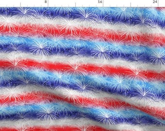 Fireworks Fabric - America Watercolor Fireworks By Littlearrowdesign - July 4th Red White Blue Cotton Fabric By The Yard With Spoonflower