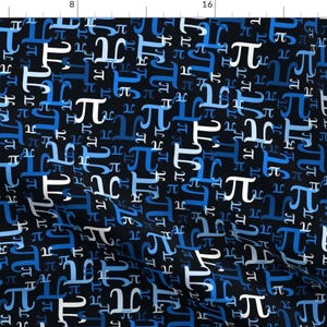 Pi Day Fabric - Pieces Of Pi (Black Blue) By Robyriker - Pi Day Black Blue Mathematics Science Cotton Fabric By The Yard With Spoonflower
