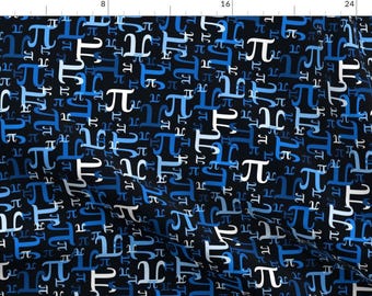Pi Day Fabric - Pieces Of Pi (Black Blue) By Robyriker - Pi Day Black Blue Mathematics Science Cotton Fabric By The Yard With Spoonflower