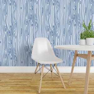 Wood Wallpaper - Wonky Wood - Blues By Jesseesuem - Blue Woodgrain Custom Printed Removable Self Adhesive Wallpaper Roll by Spoonflower