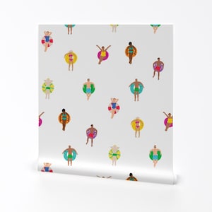 Multicolor Removable Peel and Stick Wallpaper -  Ocean Swim Pool Swimmers - Wall Art Wall Decor - Swimmers On Floats  by dasbrooklyn