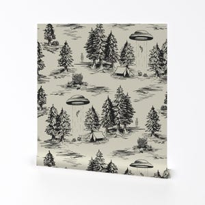Alien Wallpaper - Alien Abduction Toile By Somecallmebeth - Jumbo Black Beige UFO Kids Removable Self Adhesive Wallpaper Roll by Spoonflower