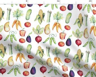 Vegetables Fabric - Vegetable Garden By Brushwelldesigns - Veggies Food Kitchen Decor Watercolor Cotton Fabric By The Yard With Spoonflower