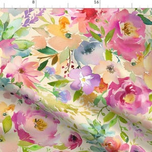 Watercolor Floral Fabric - Flower Party by sugarpinedesign - Bright Flowers Floral Colorful Spring Summer Fabric by the Yard by Spoonflower
