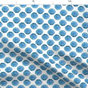 SeaShell Fabric - Blue Scallops By Melissahyattfabrics - Blue White Ocean Beach Nautical Coastal Cotton Fabric By The Yard With Spoonflower