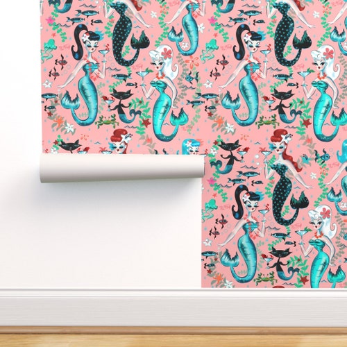 Martini Mermaids Wallpaper Martini Mermaids on Coral by Miss Etsy