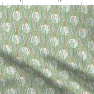 Deco Tulips Fabric - Dutch Memory By Krisztinajung - Blue Green Stained Glass Look Floral Spring Cotton Fabric By The Yard With Spoonflower