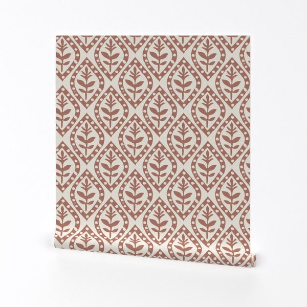 Neutral Ogee Wallpaper - Molly's Terracotta by danika_herrick - Block Print Traditional Removable Peel and Stick Wallpaper by Spoonflower