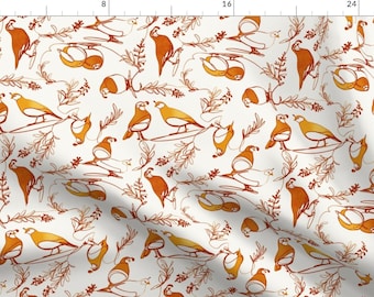 Quail Fabric - Continuous Line Quail By Ghouk - Autumn Birds Leaves Trees Orange Brown Red Fall Cotton Fabric By The Yard With Spoonflower