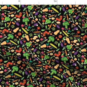 Vegetables Fabric - Let’s Eat - Black - Vegetables By Diane555 - Vegetables Farm Fresh Food Black Cotton Fabric By The Yard With Spoonflower