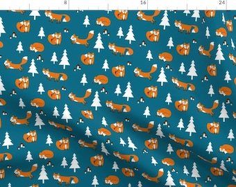 Foxes in the Forest Fabric - Jumpy Foxes By Kaeselotti - Woodland Fox Nursery Decor Cotton Fabric By The Yard With Spoonflower