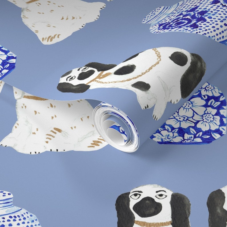 Jars Wallpaper Staffordshire Dogs Ginger Jars Blue by - Etsy