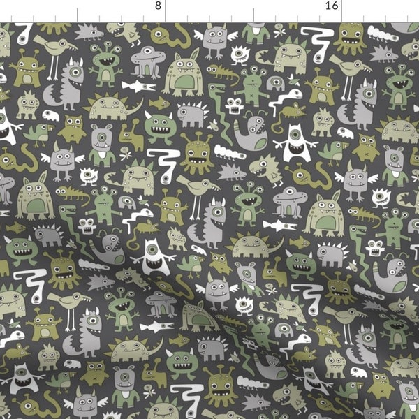 Monster Fabric - Monsters In Green By Caja Design - Monster Halloween Kids Children's Creature Cotton Fabric By The Yard With Spoonflower