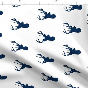 Navy Buck Fabric - Rotated Navy Deer On White - Navy Deer Head By Modfox - Navy Woodland Cotton Fabric By The Yard With Spoonflower
