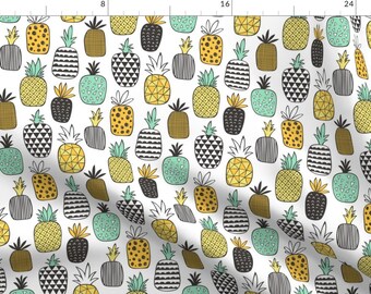 May include: A white background with a repeating pattern of colorful pineapples. The pineapples are drawn in a variety of styles, including geometric, striped, and polka dot.
