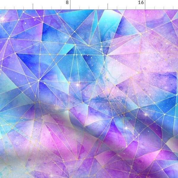 Pastel Nebula Fabric - Galaxy Geometric  by ktscarlett_ - Pink Blue Stars Purple Geometric Sky Space  Fabric by the Yard by Spoonflower