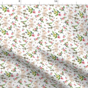 Bunny Fabric - Watercolor Easter Bunnies Spring Floral On White By Twodreamsshop - Baby Girl Cotton Fabric by the Yard with Spoonflower