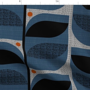 Mod Leaves Fabric - Mid Century Tropical by ottomanbrim - Faux Textures Look Large Scale Denim Blue Fabric by the Yard by Spoonflower