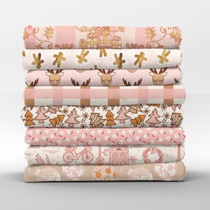 Pink Holiday Cotton Fat Quarters - Pastel Christmas Winter Cute Seasonal Collection Coordinating Quilting Cotton Mix & Match by Spoonflower