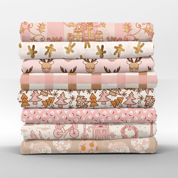 Pink Holiday 2 Cotton Fat Quarters - Pastel Winter Cute Seasonal Collection Petal Quilting Cotton Mix & Match Fat Quarters by Spoonflower