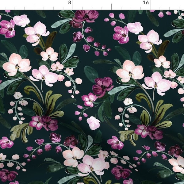 Dark Floral Fabric - Paradise Bloom Dark By Crystal Walen - Spring Boho Vintage Floral Fashion Cotton Fabric By The Yard With Spoonflower