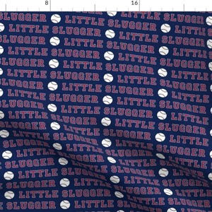 Baseball Fabric - Little Slugger || Baseball Fabric On Blue By Littlearrowdesign - Boy Baseball Cotton Fabric By The Yard With Spoonflower