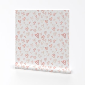 Heart Wallpaper - Pale Pink Hearts By Hipkiddesigns - Heart Love White Pink Nursery Removable Self Adhesive Wallpaper Roll by Spoonflower