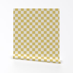 Checker Removable Peel and Stick Wallpaper - Squares Check Board Checkered - Wall Art Wall Decor - Gold And Cream by danika_herrick