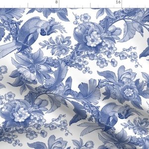 Edwardian Blue Fabric - Edwardian Parrot ~ Blue And White ~ Rotated By Peacoquettedesigns - Edwardian Fabric With Spoonflower