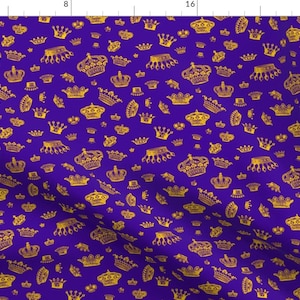 Royal Fabric - Royal Crowns - Gold On Purple By Lavaguy - Queen King Upholstery Fabric Cotton Fabric By The Yard With Spoonflower