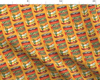 Food Fabric - Cactus Cooler 4" By Kellygilleran - Soda Pop Drink Cactus Desert Vintage Can Food Cotton Fabric By The Yard With Spoonflower